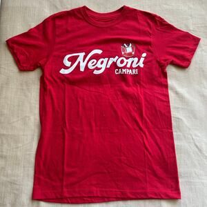 New Campari Negroni T-shirt Adult XS Red Short Sleeve Italy Negroni Double Sided